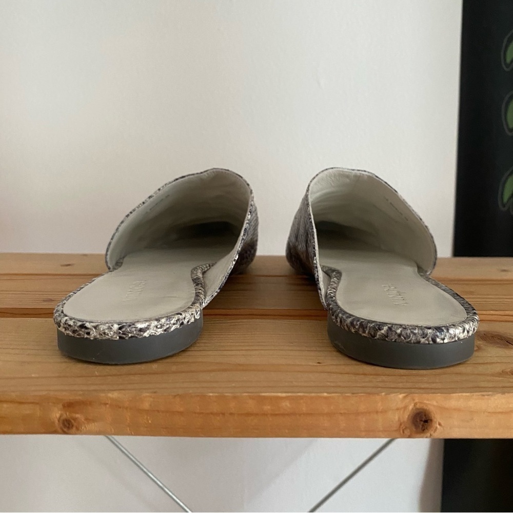 Vince Gray Snake-Embossed Leather Gena Asymmetrical Flat Mule Shoes 8 - Picture 9 of 15